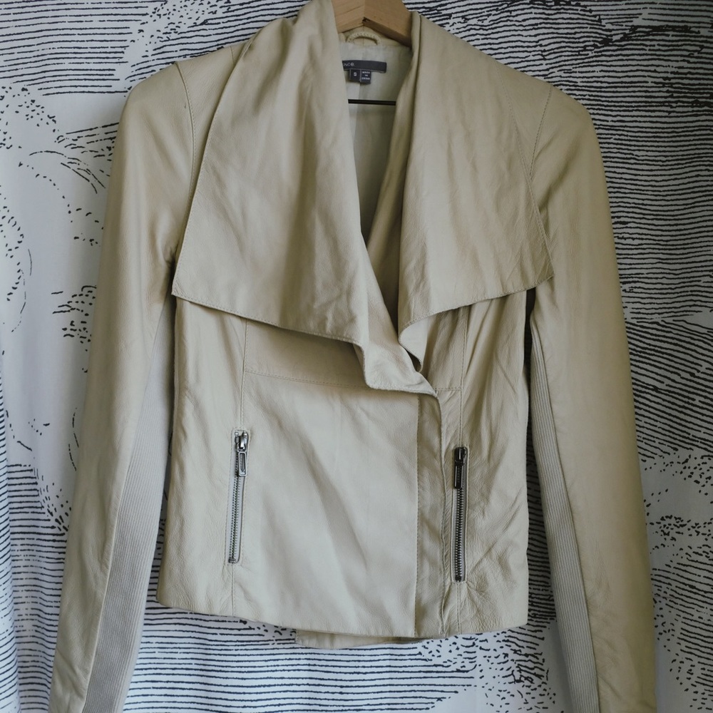 Vince Paper Leather Drape Neck Jacket – Cream S